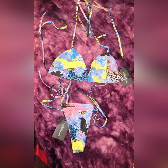 Pretty Little Thing Multi Baroque Tie Side Bikini NWT 0/10 - Picture 4 of 9